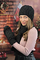 Комплект «Камелия» (шапка, шарф, рукавицы) Braxton черный 56-59 BS, код: 8202837