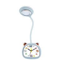 Лампа настільна акумуляторна дитяча з годинником та USB настільний світильник з будильником 1.3 Вт CD-917 Блакитний