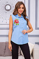 Женская рубашка без рукавов голубого цвета с вышивкой 172R205 Ager M BS, код: 8229814