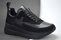 Женские стильные кожаные кроссовки черные Best Vak 1021301