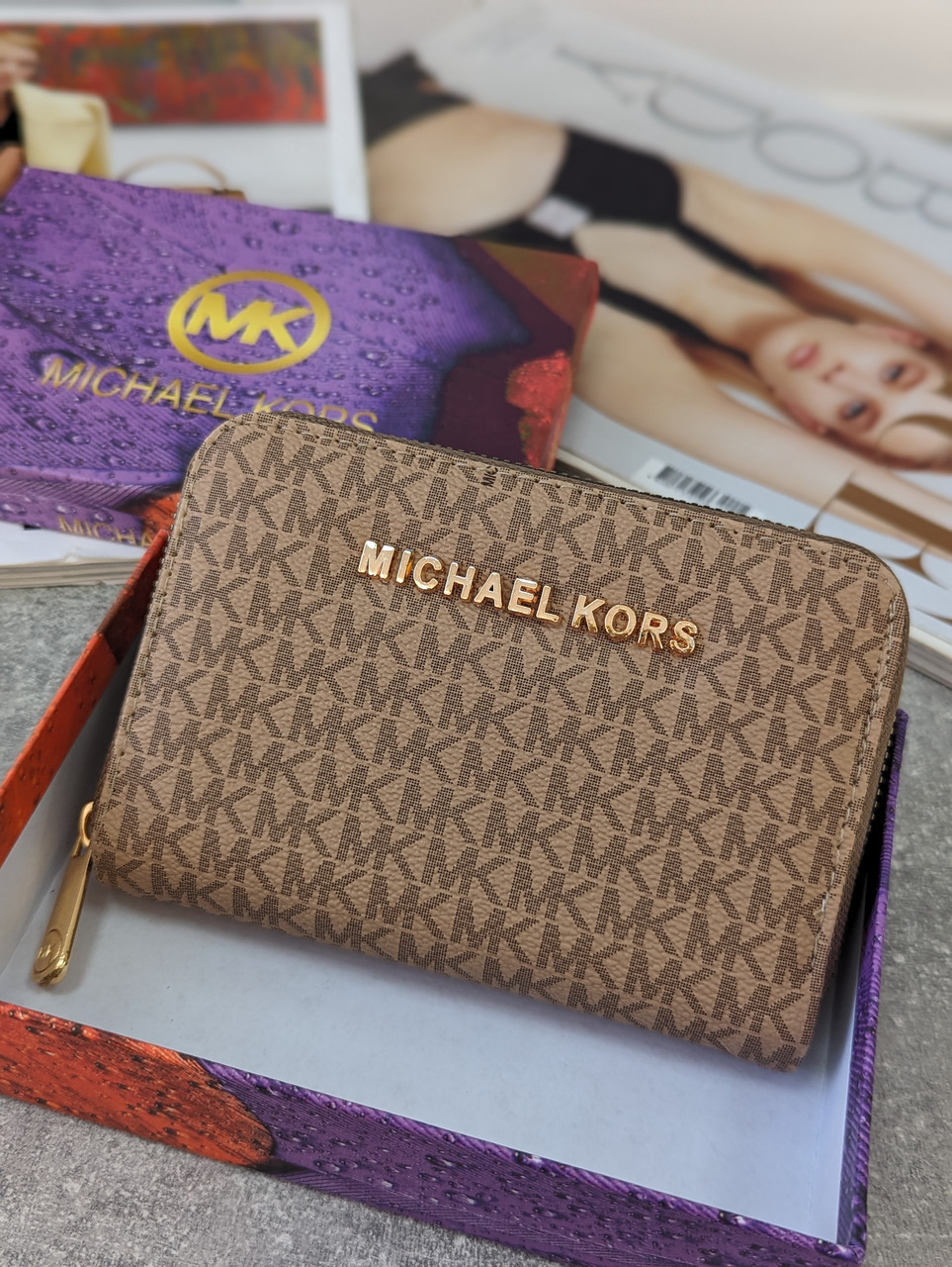 Жіночий гаманець Michael Kors бежевий маленький Майкл Корс
