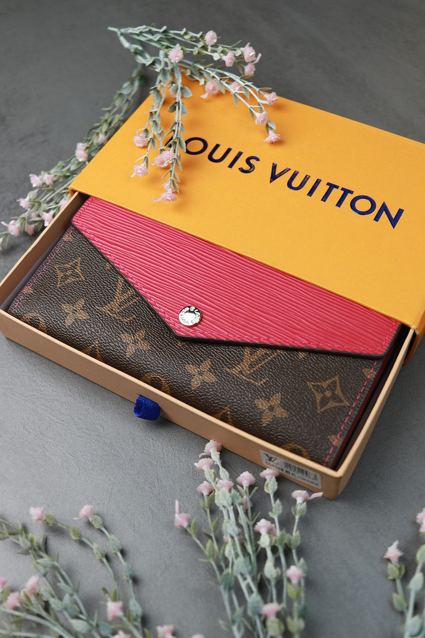Жіночий гаманець Louis Vuitton коричневий + малиновий конверт великий Луї Віттон