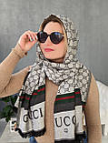 Палантин шарф GUCCI жіночий шарф-гручі світло-сірий, фото 4