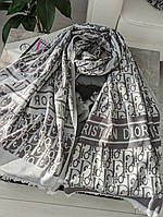 Палантин шарф Christian Dior жіночий шарф світло-сірий