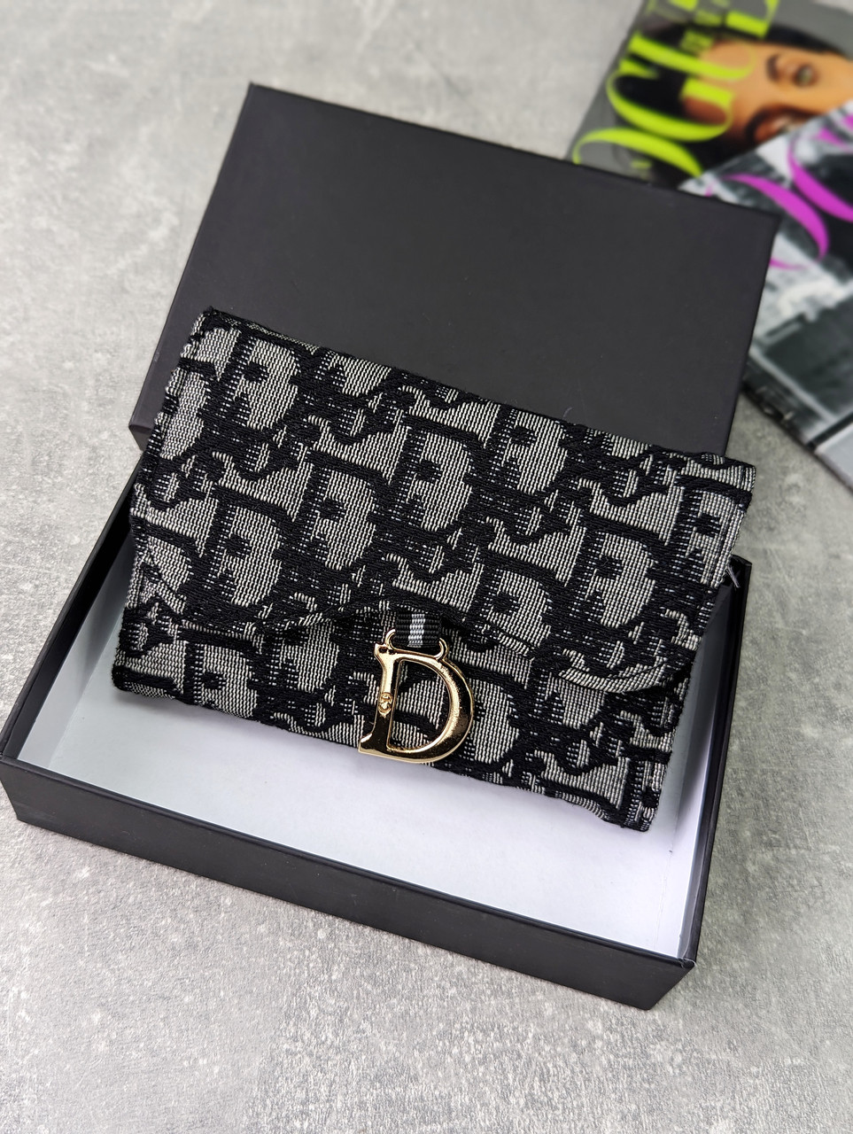 Гаманець Dior жіночий Гаманець Діор сірий текстильний конверт, фото 1