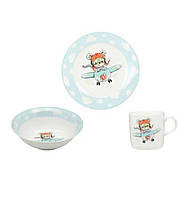 Набір порцелянового дитячого посуду Little Pilot 3 предмети Limited Edition C772 TS, код: 8357653