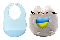Мягкая игрушка Pusheen cat ST с сердцем и Полупрозрачный силиконовый слюнявчик Голубой (vol-1 HR, код: 8298285