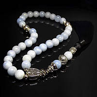 Чітки з натурального каменю Агат блакитний 33 намистини