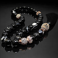 Чітки Золота Корона з натурального каменю Чорний Агат