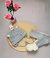 Комплект для девочки серебристый шапка и шарфик 30115, розмір 40-46