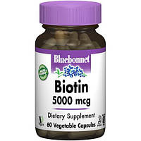 Биотин Bluebonnet Nutrition Biotin 5000 mcg 60 Veg Caps BLB0447 BS, код: 7517485