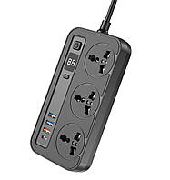 Мережевий фільтр-подовжувач Aspor A505 PD (3USB USB-C 3 A 20 W 2 м) чорний ZZ, код: 8372464