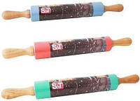 Качалка для розкачування тіста силіконова з дерев'яними ручками Ø 5.3х43 см S&T Синій/кораловий/бірюзовий
