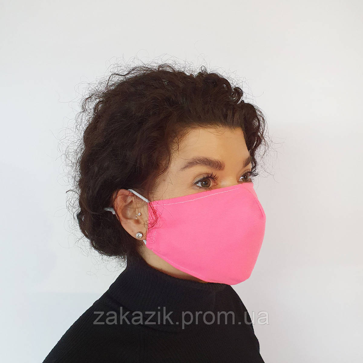 Маска захисна Попелюшка на обличчя багаторазова 2-шарова Рожева (М2005) ZZ, код: 1625242