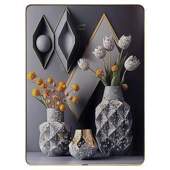 Інтер'єрна картина для декору стін у будинку з камінням з малюнком Три вази з квітами 30х40 см D108213