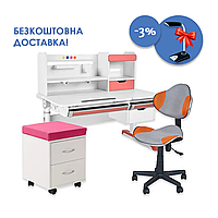 Парта fundesk sentire pink + кресло fundesk lst3 orange-grey + тумбочка fundesk ss15w pink FUNDESK