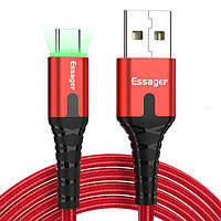 Зарядный кабель с подсветкой красный ESSAGER USB Type-C 3A 1метр MD, код: 8382006