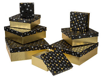 Коробка подарункова чорна "Зірки", 20 см