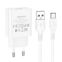 Адаптер мережевий BOROFONE Type-C Cable Aspirer single port charger set BA74A | 1USB, 2.1A | 4756155