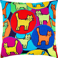 Набір для вишивання декоративної подушки Чарівниця Калейдоскоп котів 40×40 см V-245 IB, код: 7243197