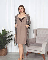 Комплект халат з нічною сорочкою - Леопардовий принт (великих розмірів) - 2XL - Світло-коричневий