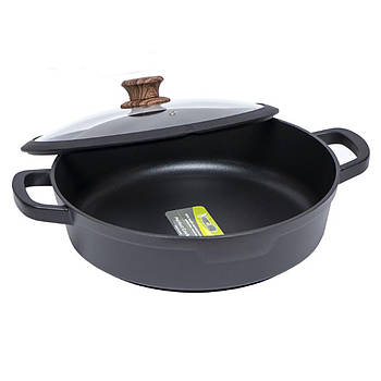Низька алюмінієва каструля 32 см з антипригарним покриттям та кришкою YFQT7487-32 Чорний