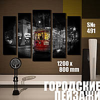 Модульна картина Декор Карпати міські пейзажі: нічний трамвай 120х80 см (s491) MN, код: 1324853