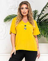 Женская блузка с двумя пуговицами, стильная свободного кроя футболка, разные цвета, ХL-3XL