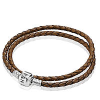 Тёмно-коричневый кожаный браслет с серебряным замком Pandora 21 MN, код: 7360239