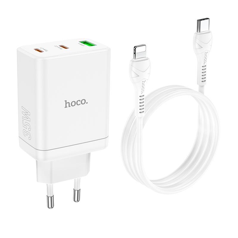 Адаптер сетевой HOCO Type-C to Lightning cabel Start three-port charger N33 |1USB/2Type-C, PD/QC, 35W/3A| 4756203