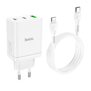 Адаптер мережевий HOCO Type-C to Lightning cabel Start three-port charger N33 |1USB/2Type-C, PD/QC, 35W/3A| 4756203