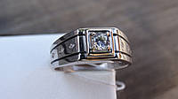 Мужской перстень Печатка серебряная с белым камнем размер 21.5