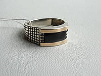 Мужской перстень Шикарная Печатка серебряная с золотой пластиной и ониксом 21 размер