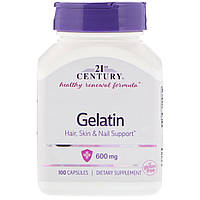 Желатин, 21st Century, Gelatin, 600 мг, 100 капсул HR, код: 7331254