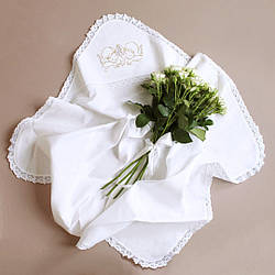 Крижма з кутиком та вишитими янголами льон-бавовна