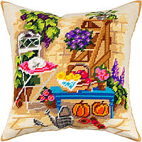 Набір для вишивання декоративної подушки Чарівниця Поливальниця на задньому дворі 40×40 см V HR, код: 7243287