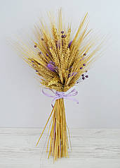 Букет сухоквіти натуральні з пшеницею та ячменем фіолетовий H47см