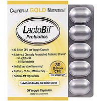 Пробиотик California Gold Nutrition LactoBif Probiotics, 30 Billion CFU 60 Veg Caps CGN00965 TS, код: 7541616