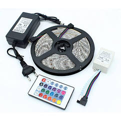 Світлодіодна стрічка LED 3528 RGB комплект 5 метрів, різнобарвна + пульт ДК HMD 136-13128160 TS, код: 8202792
