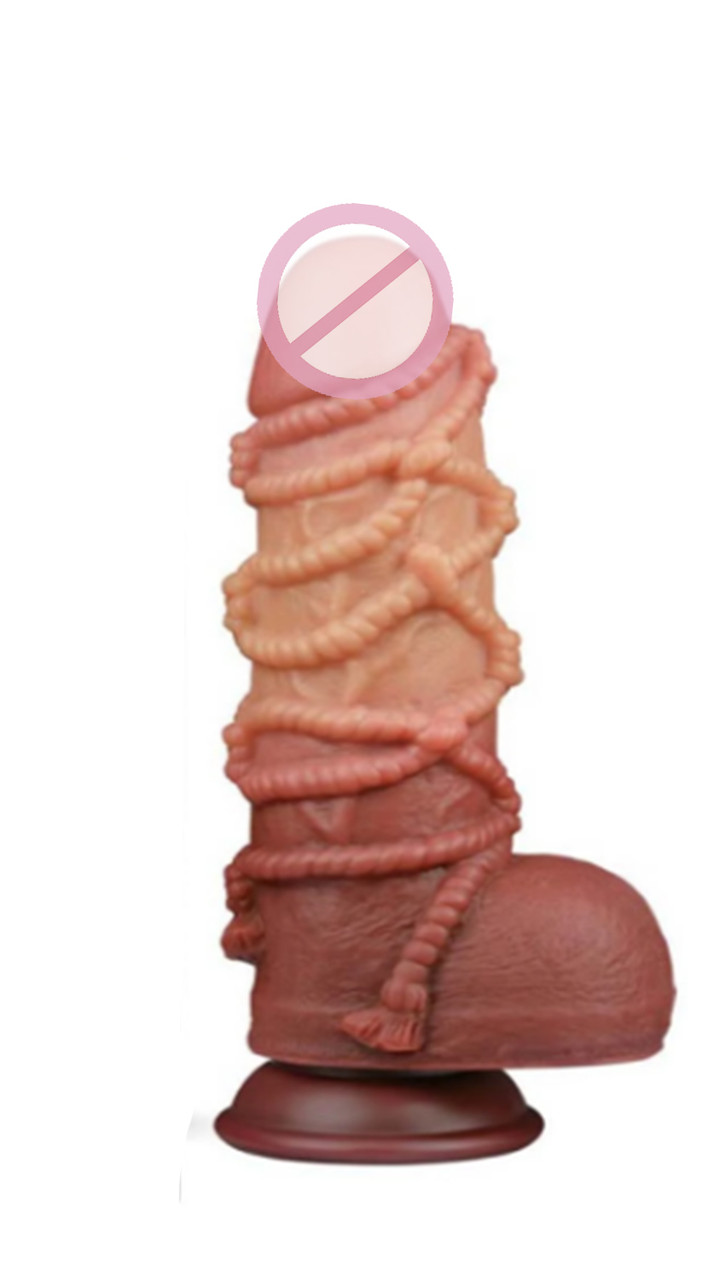 Фалоїмітатор реалістичний із мошоком — Dual-Layered Silicone Cock With Rope 9.5" Flesh