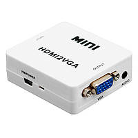 Конвертер переходник видеосигнала RIAS HDMI to VGA аудио Mini White (3_00897) TS, код: 7812654