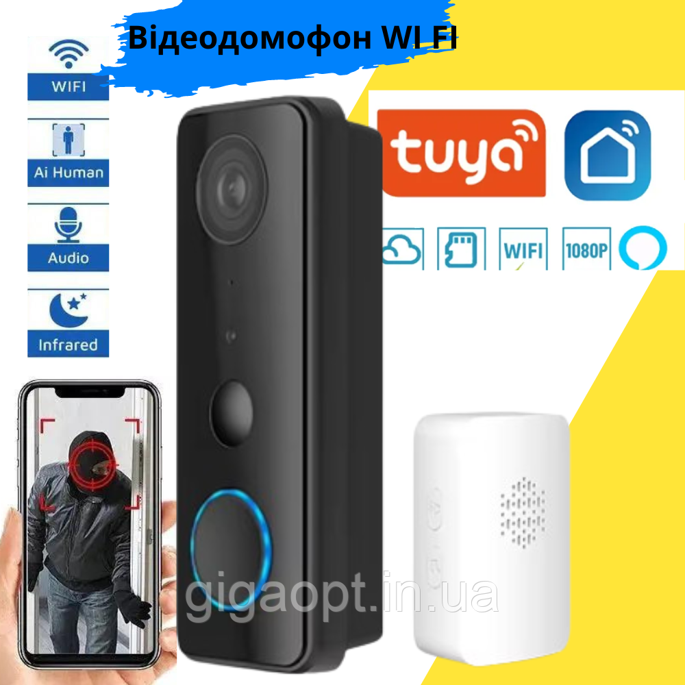 Відеодомофон відеодзвінок Tuya вічко в двері Wifi безпровідний домофон з відео