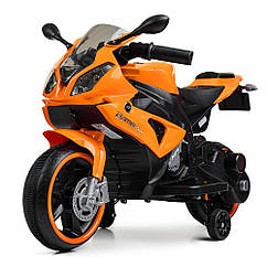 Дитячий електромобіль мотоцикл M 4103-7 BMW з підсвічуванням коліс, пластикове сидіння / помаранчевий