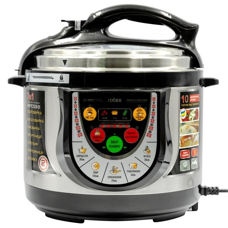 Мультиварка-скороварка Rotex REPC53-B, 5 л, 900 Вт, антипригарна чаша, 10 програм, корпус із нержавіючої сталі, фото 1