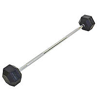 Штанга фиксированная прямая обрезиненная Record Rubber Hexagon Barbell TA-6230-20 длина-95см 20кг черный