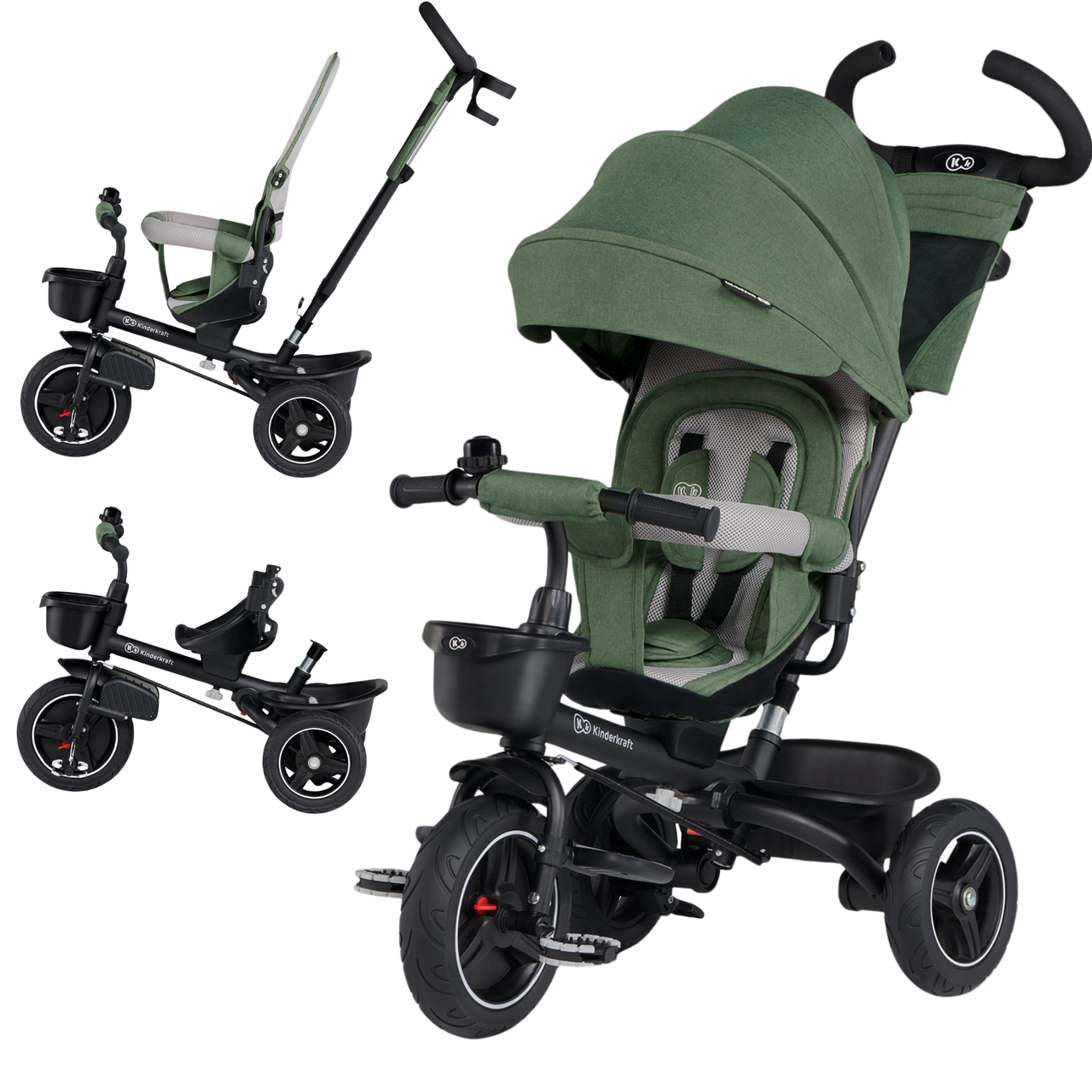 Велосипед коляска для дітей Kinderkraft SPINSTEP Green, Дитячі триколісні велосипеди з ручкою