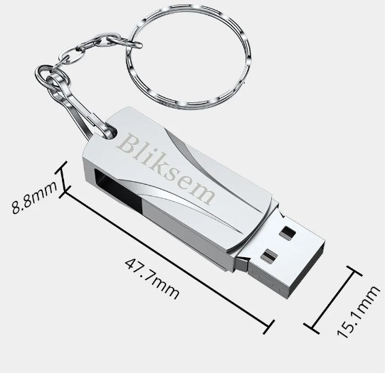 Металева USB флешка брелок Bliksem 64 Gb Флеш накопичувач для ноутбука та пк