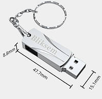 Металлическая USB флешка брелок Bliksem 64 Gb Флэш накопитель для ноутбука и компьютера