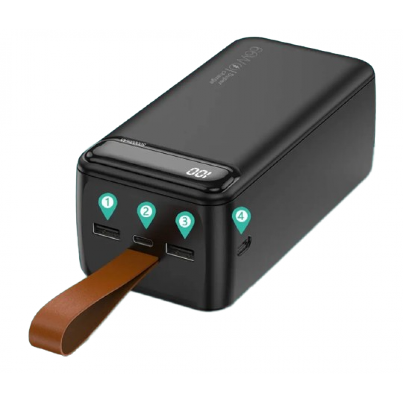 Портативний акумулятор павербанк BIYA 50000mAh 66 W з LED-ліхтариком Black (XS50)