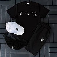 Мужской летний костюм Off-White Футболка + Шорты + Кепка + Барсетка в подарок черный Комплект Офф Вайт (G)